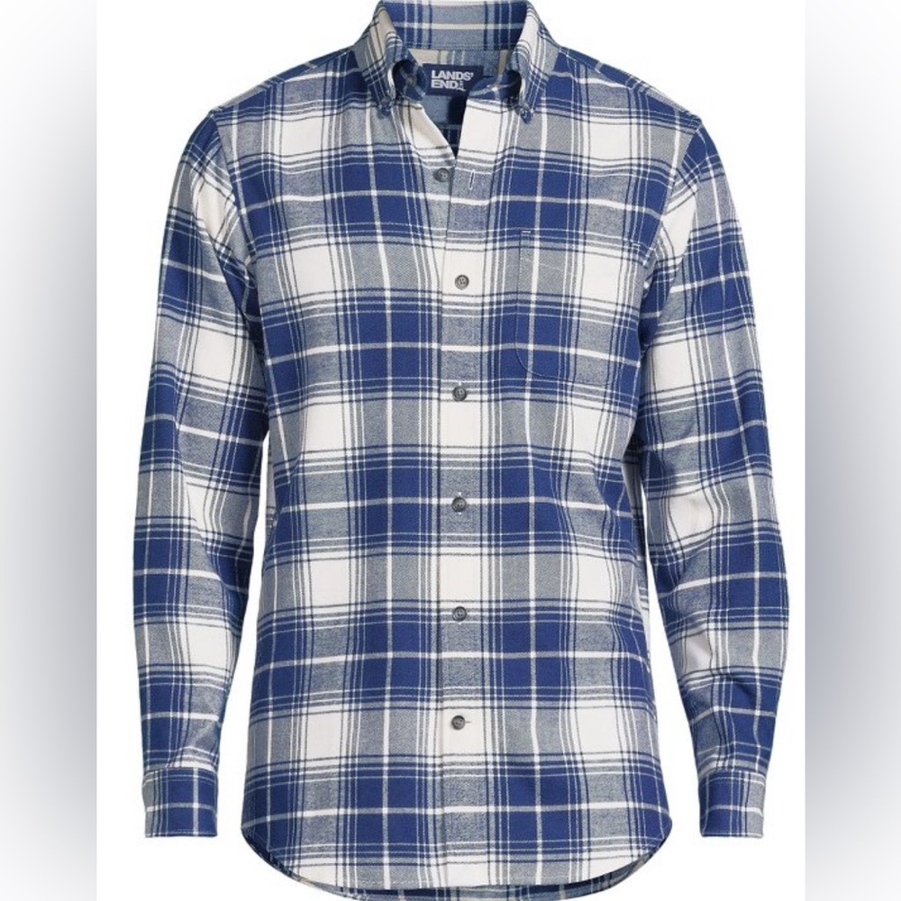 NWT in package. Lands End men’s antique and blue plaid flannel. Size XL